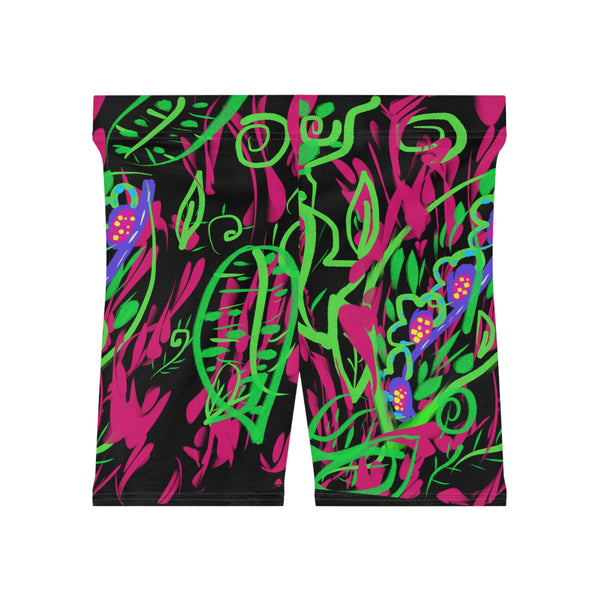 Leafs Neon Women's Biker Shorts (AOP)