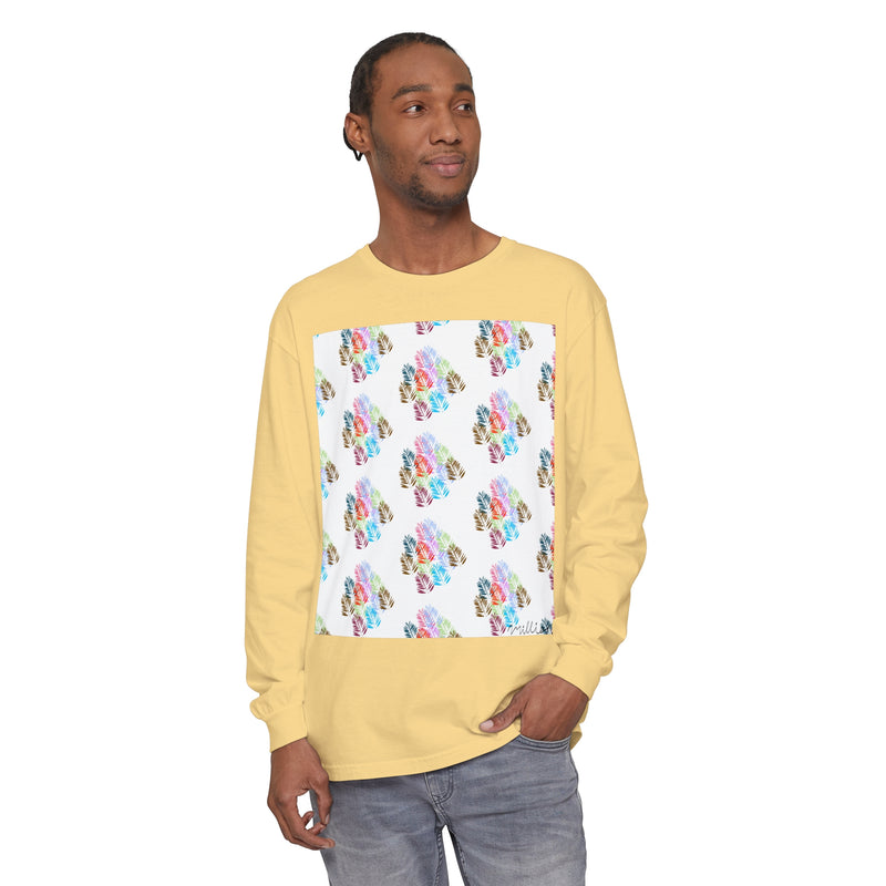 Diff Color Leafs Unisex Garment-dyed Long Sleeve T-Shirt