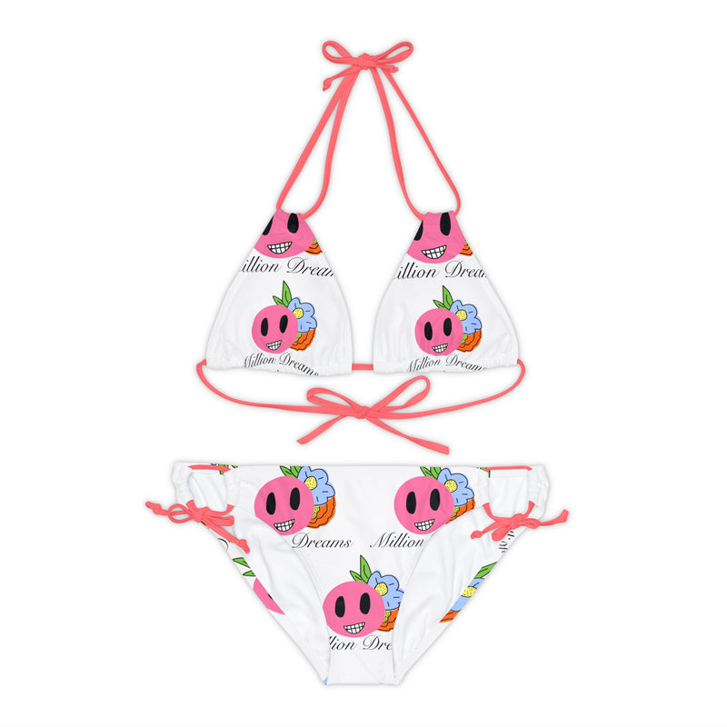 Smiley replicated Grid  Strappy Bikini Set (AOP)