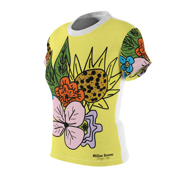 Yellow Flora Women's Cut & Sew Tee (AOP)