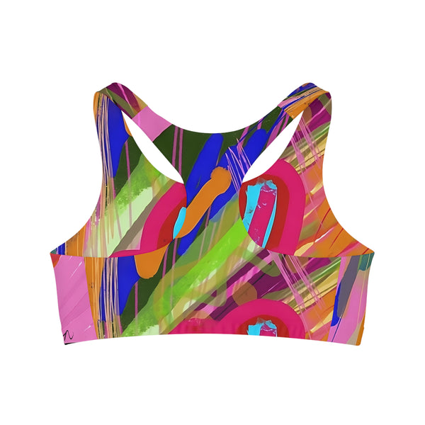 Abstract Frenzy Print Seamless Sports Bra (AOP)