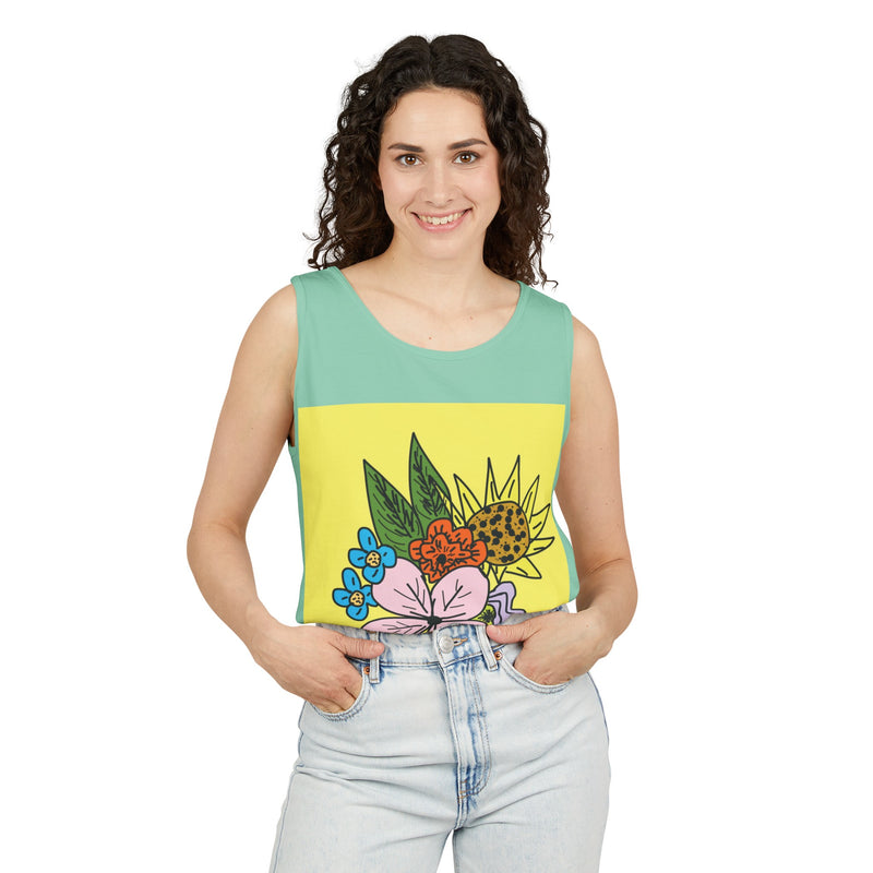 Yellow Flora Unisex Garment-Dyed Tank Top