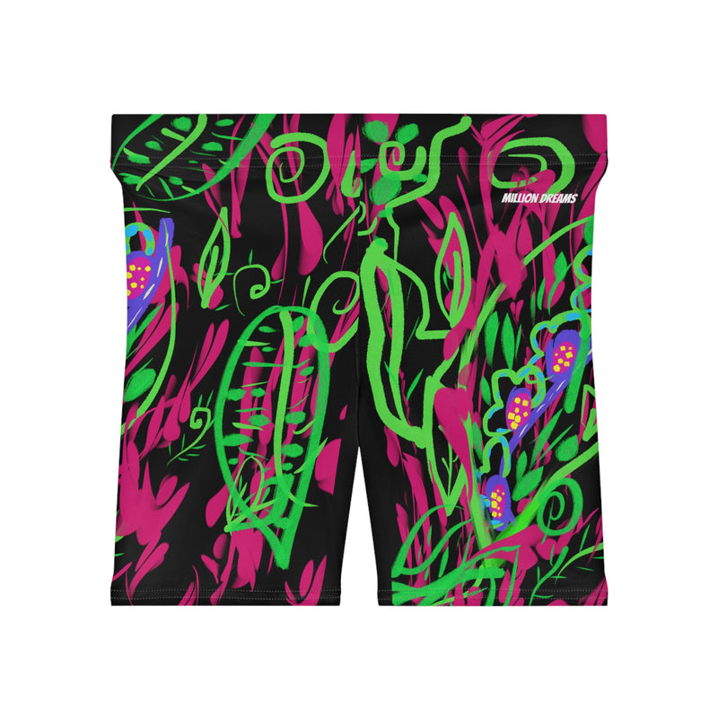 Leafs Neon Women's Biker Shorts (AOP)