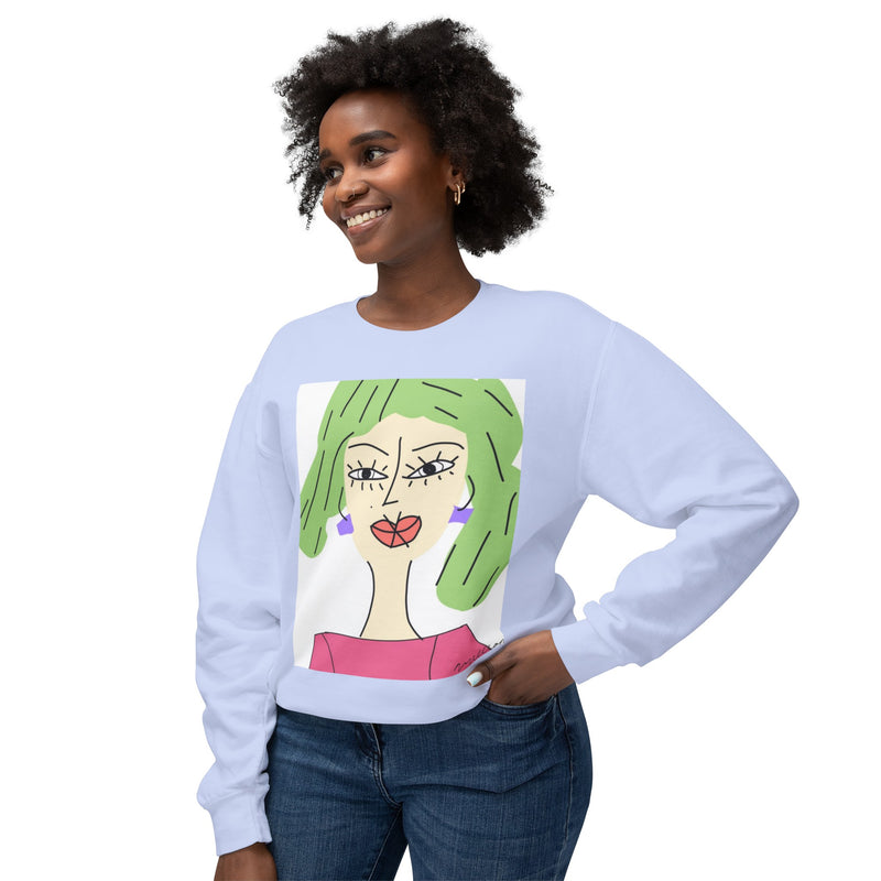 Green Hair Lady Unisex2 Lightweight Crewneck Sweatshirt