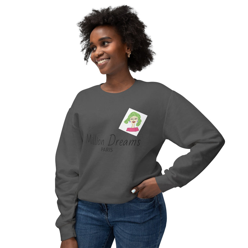 Green hair Lady Unisex Lightweight Crewneck Sweatshirt