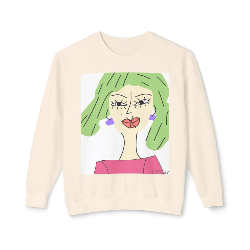 Green Hair Lady Unisex2 Lightweight Crewneck Sweatshirt