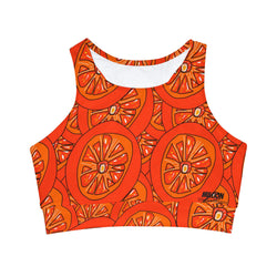 Tangie Orange High Neck Crop Bikini Top (AOP)