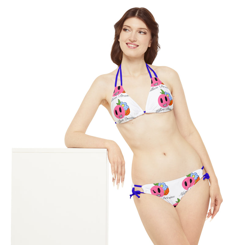 Smiley replicated Grid  Strappy Bikini Set (AOP)