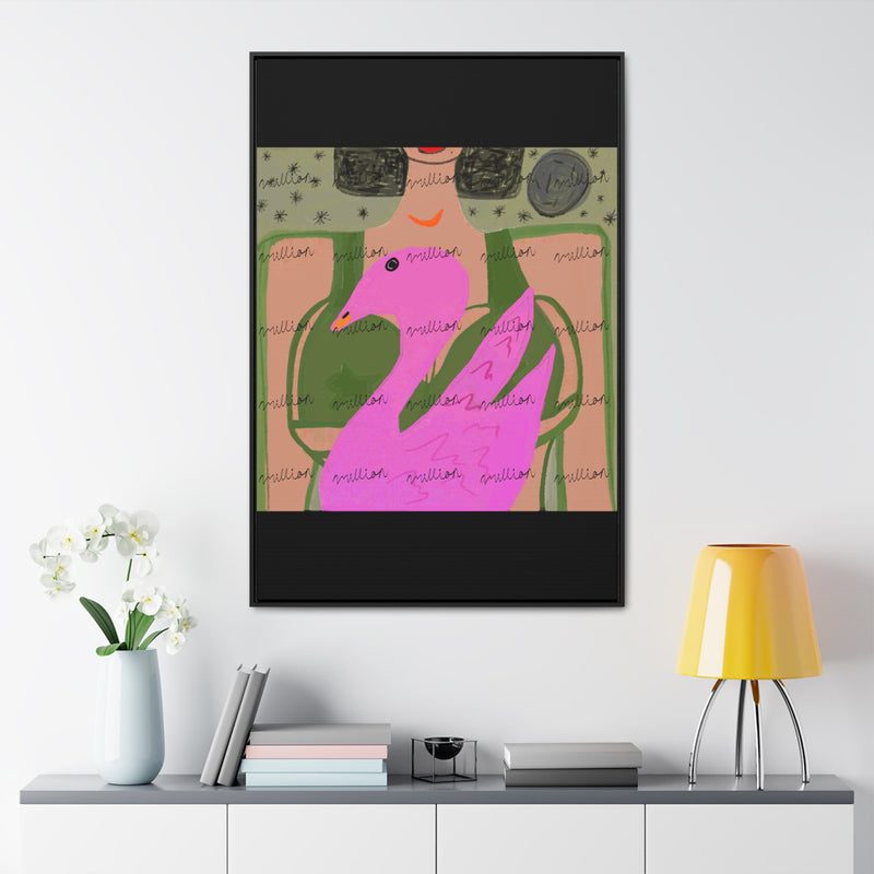 Lady & Flamingo Vertical Frame