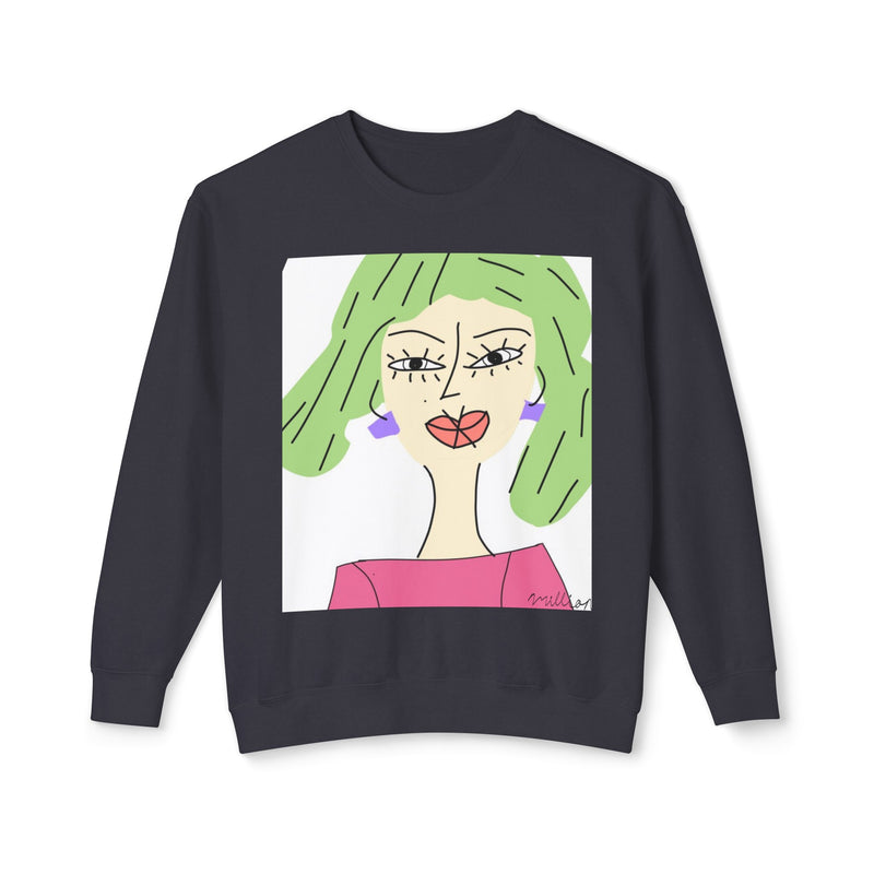 Green Hair Lady Unisex2 Lightweight Crewneck Sweatshirt