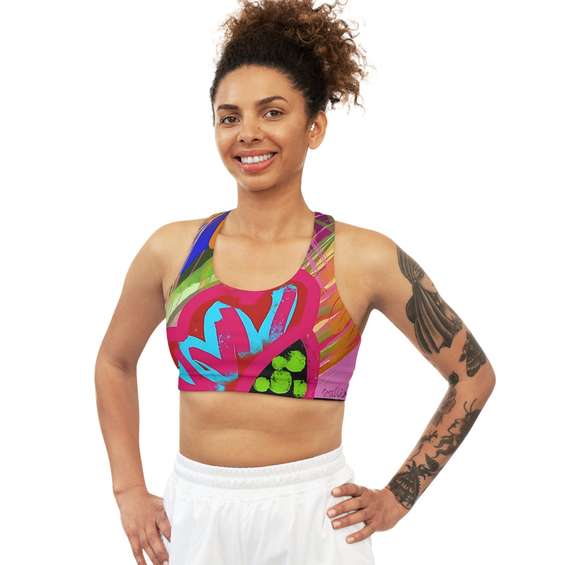 Abstract Frenzy Print Seamless Sports Bra (AOP)