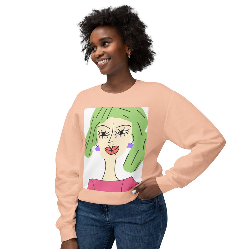 Green Hair Lady Unisex2 Lightweight Crewneck Sweatshirt