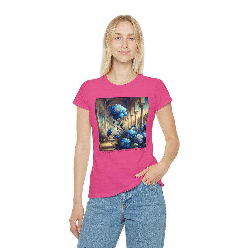 Women's Iconic T-Shirt - Sapphire Flowers Renaissance Background Design