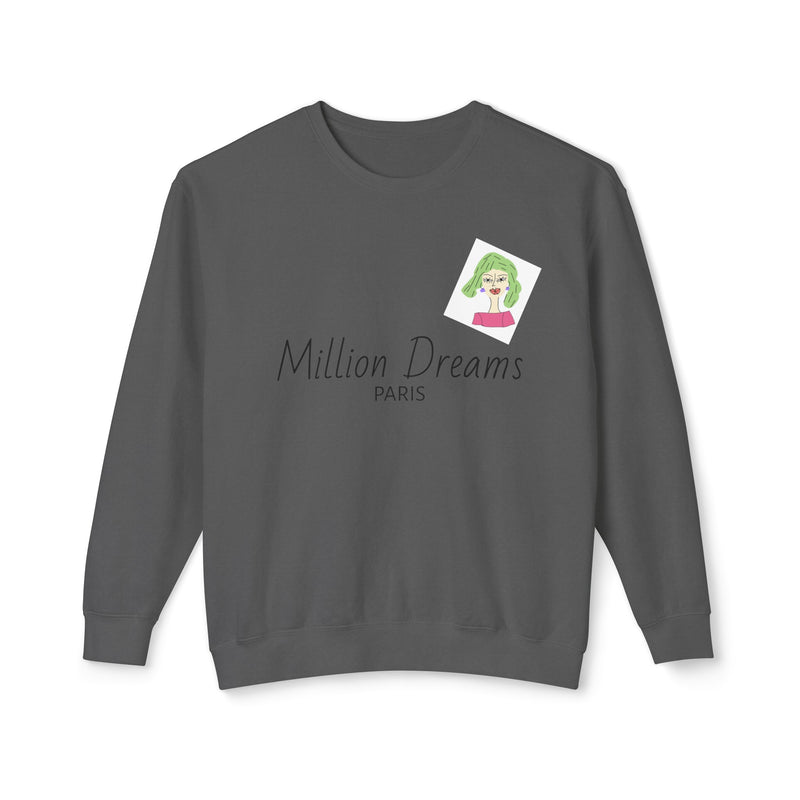 Green hair Lady Unisex Lightweight Crewneck Sweatshirt