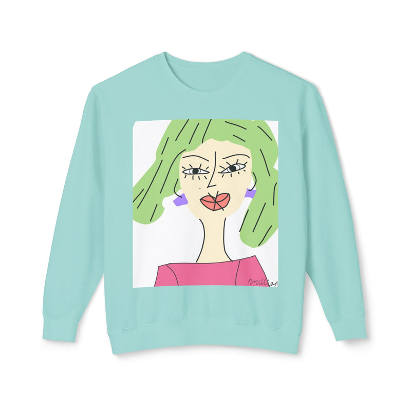 Green Hair Lady Unisex2 Lightweight Crewneck Sweatshirt