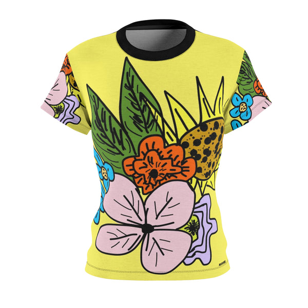 Yellow Flora Women's Cut & Sew Tee (AOP)