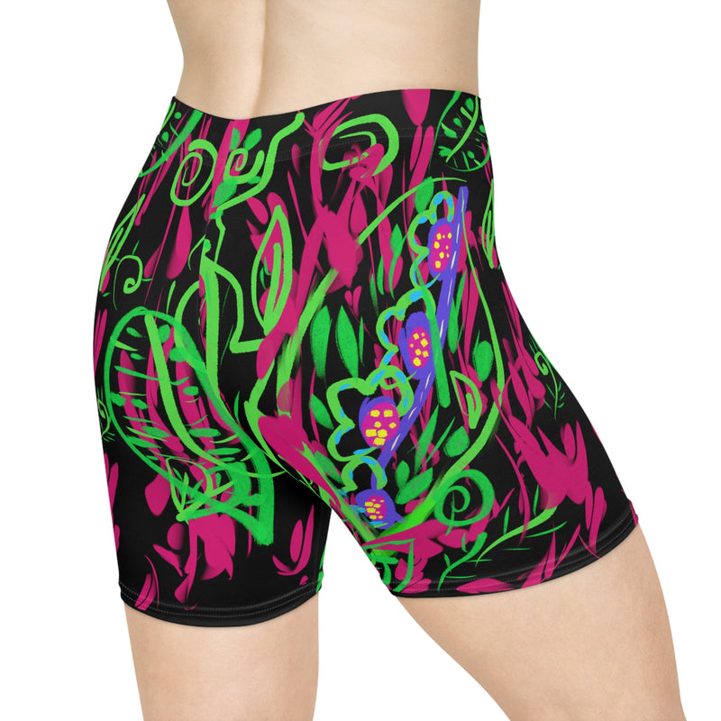 Leafs Neon Women's Biker Shorts (AOP)