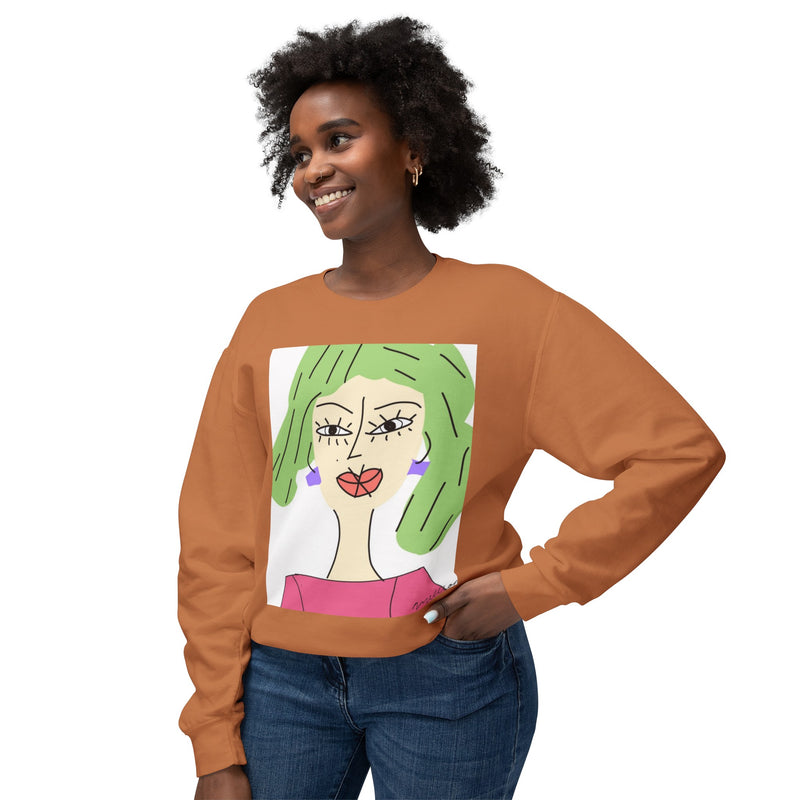 Green Hair Lady Unisex2 Lightweight Crewneck Sweatshirt