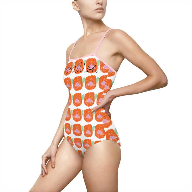 Orange flower Design Women's One-piece Swimsuit (AOP)