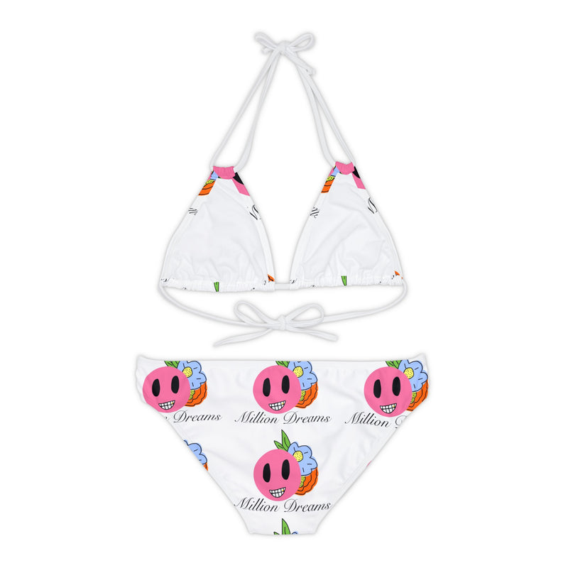 Smiley replicated Grid  Strappy Bikini Set (AOP)