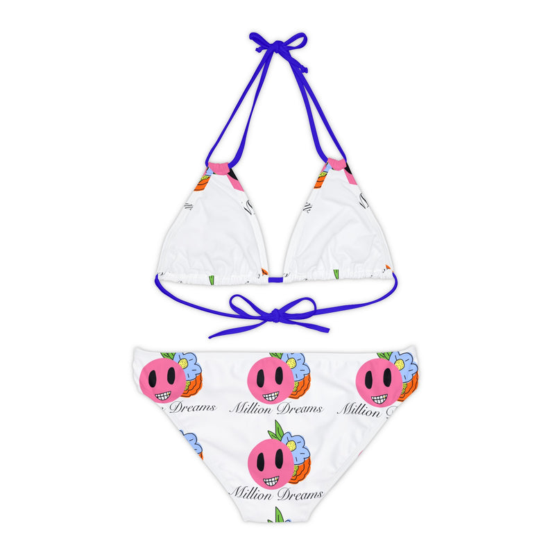 Smiley replicated Grid  Strappy Bikini Set (AOP)