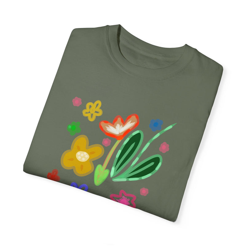 Cute Flowers Print Garment-Dyed T-shirt