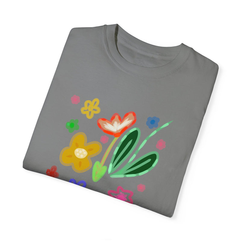 Cute Flowers Print Garment-Dyed T-shirt