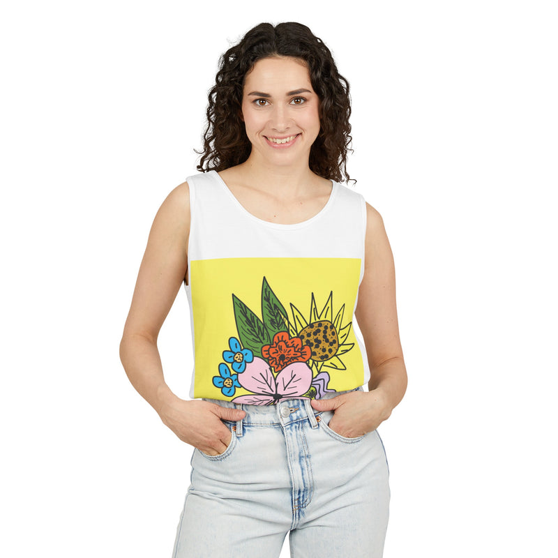 Yellow Flora Unisex Garment-Dyed Tank Top