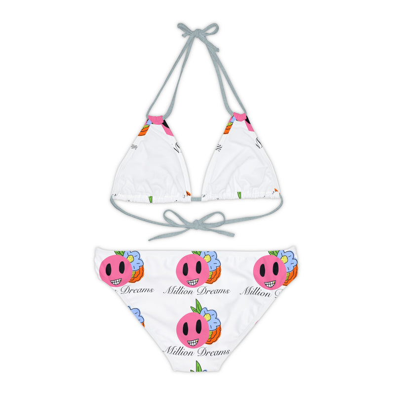 Smiley replicated Grid  Strappy Bikini Set (AOP)