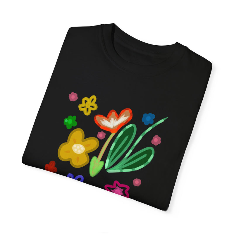 Cute Flowers Print Garment-Dyed T-shirt