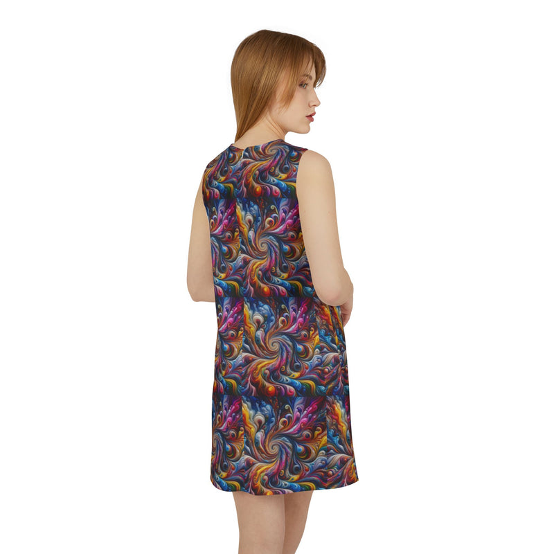 Psychedelic Print A-line Sleeveless Dress (AOP)