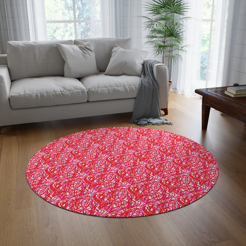 Pink Red Swirly Round Rug