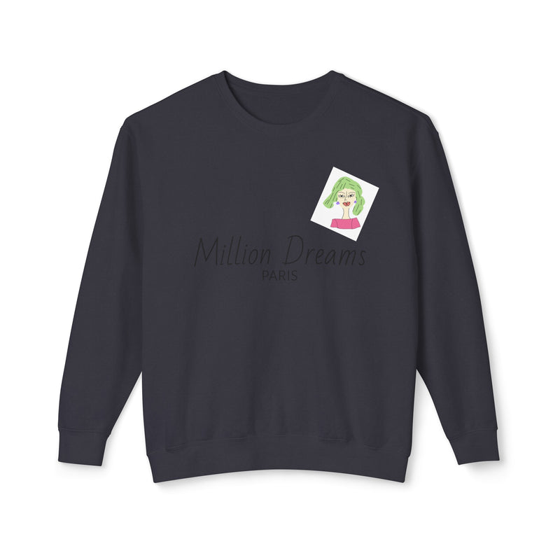 Green hair Lady Unisex Lightweight Crewneck Sweatshirt