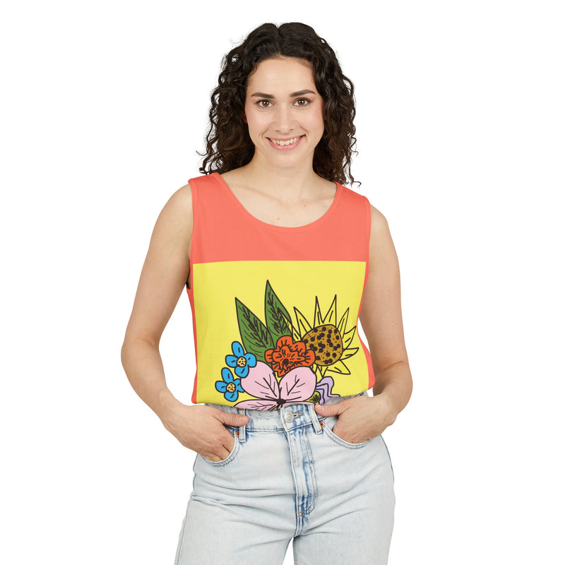 Yellow Flora Unisex Garment-Dyed Tank Top