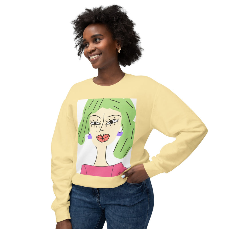 Green Hair Lady Unisex2 Lightweight Crewneck Sweatshirt