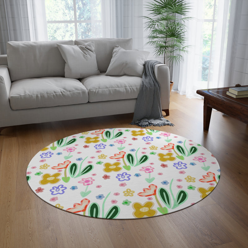 Cute Flower Pattern Round Rug