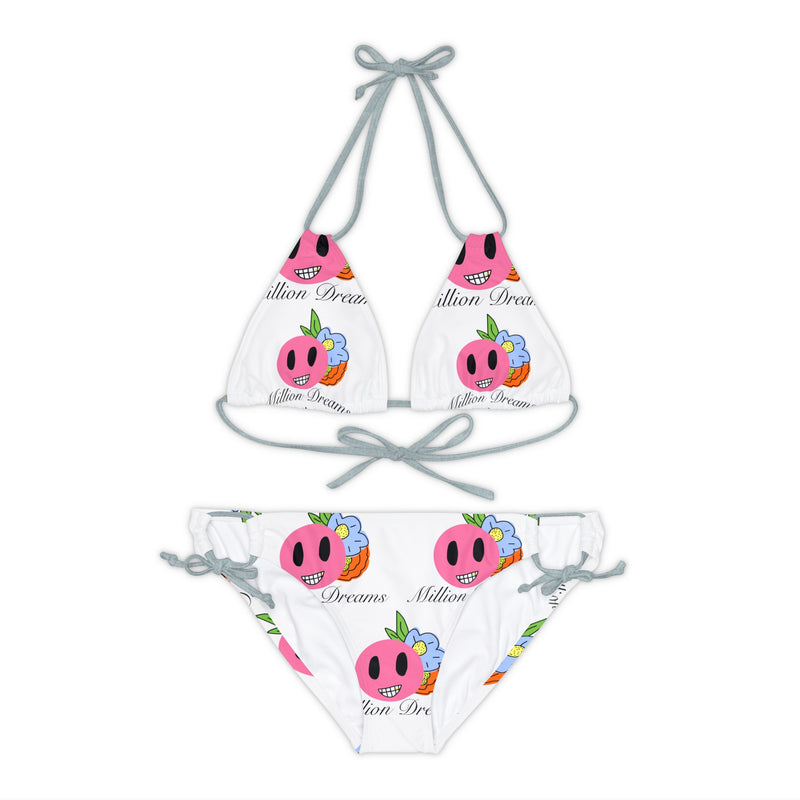 Smiley replicated Grid  Strappy Bikini Set (AOP)