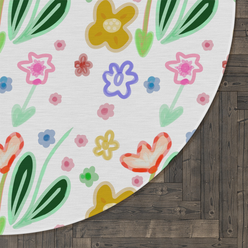 Cute Flower Pattern Round Rug