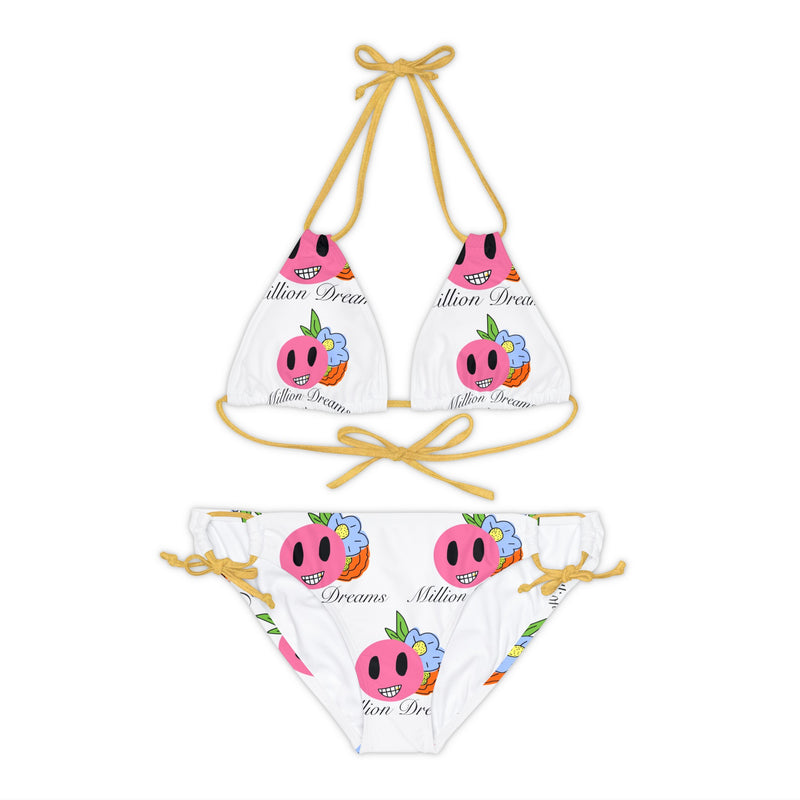 Smiley replicated Grid  Strappy Bikini Set (AOP)