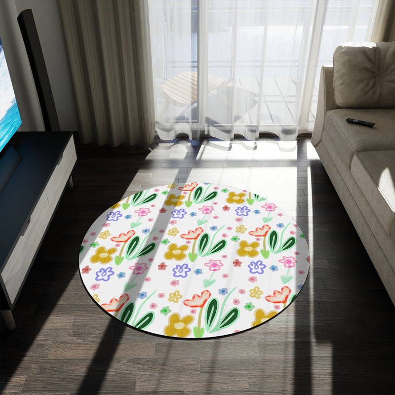 Cute Flower Pattern Round Rug