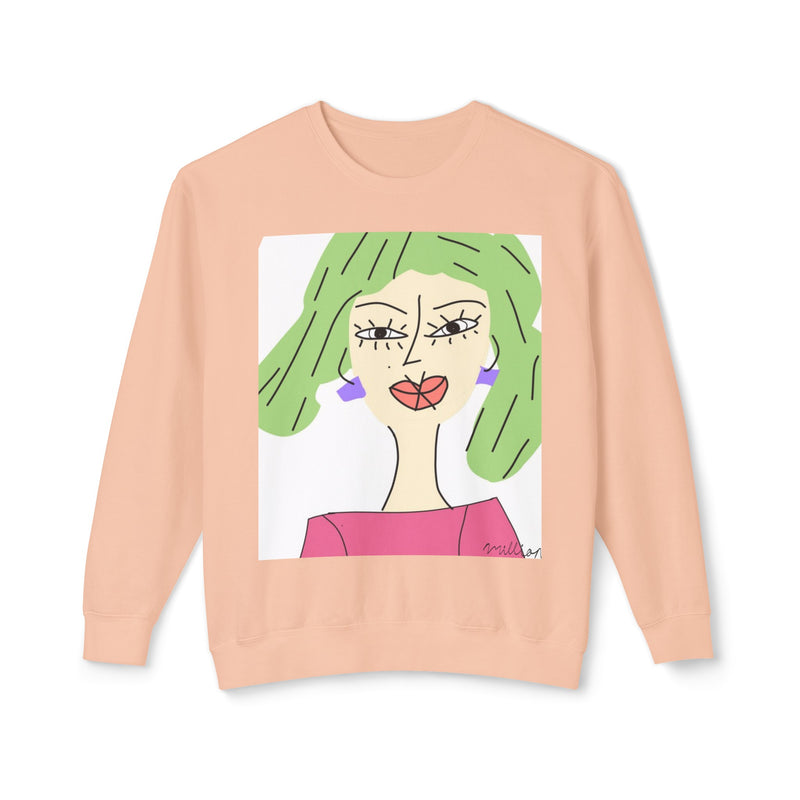 Green Hair Lady Unisex2 Lightweight Crewneck Sweatshirt