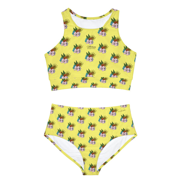 Yellow  Flora Sporty Bikini Set (AOP)