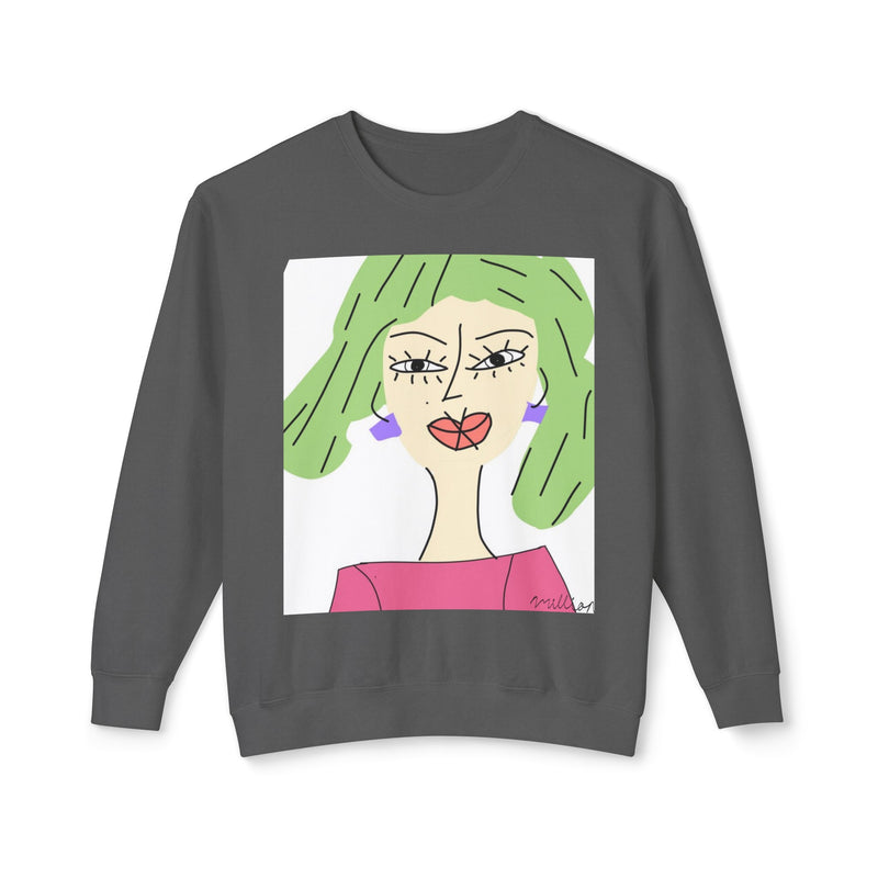 Green Hair Lady Unisex2 Lightweight Crewneck Sweatshirt