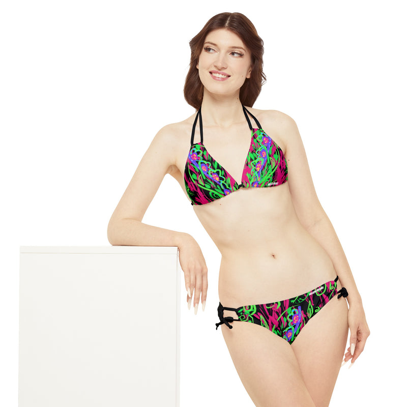 Leafs Neon Strappy Bikini Set (AOP)