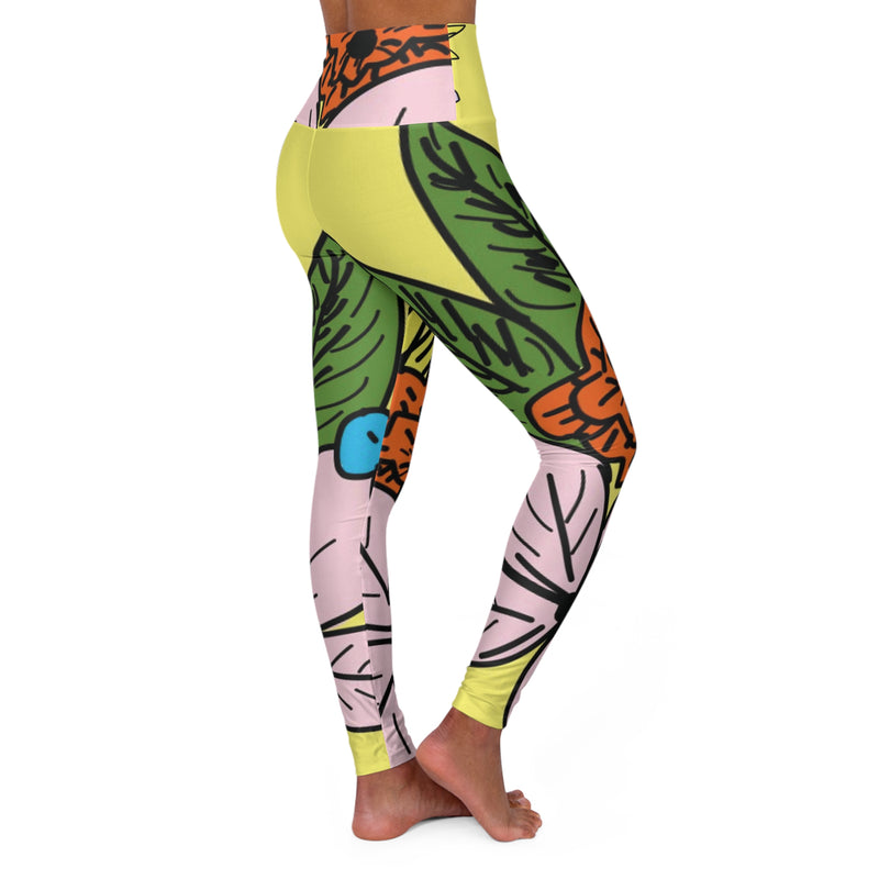 Yellow Flora High Waisted Yoga Leggings