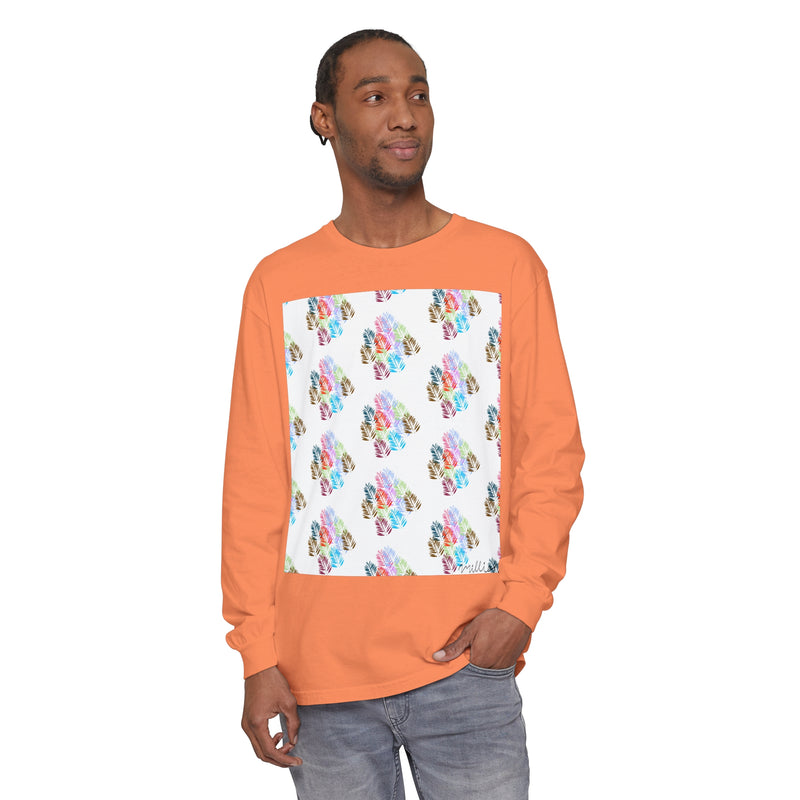 Diff Color Leafs Unisex Garment-dyed Long Sleeve T-Shirt