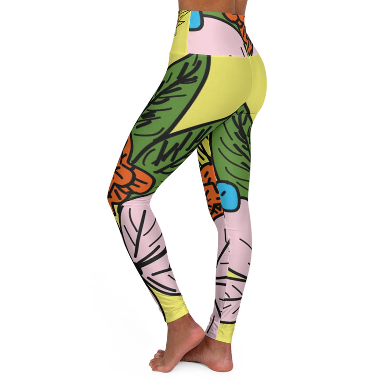 Yellow Flora High Waisted Yoga Leggings