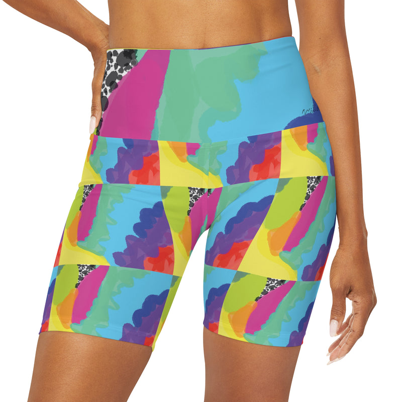 Color Print High Waisted Yoga Shorts (AOP)