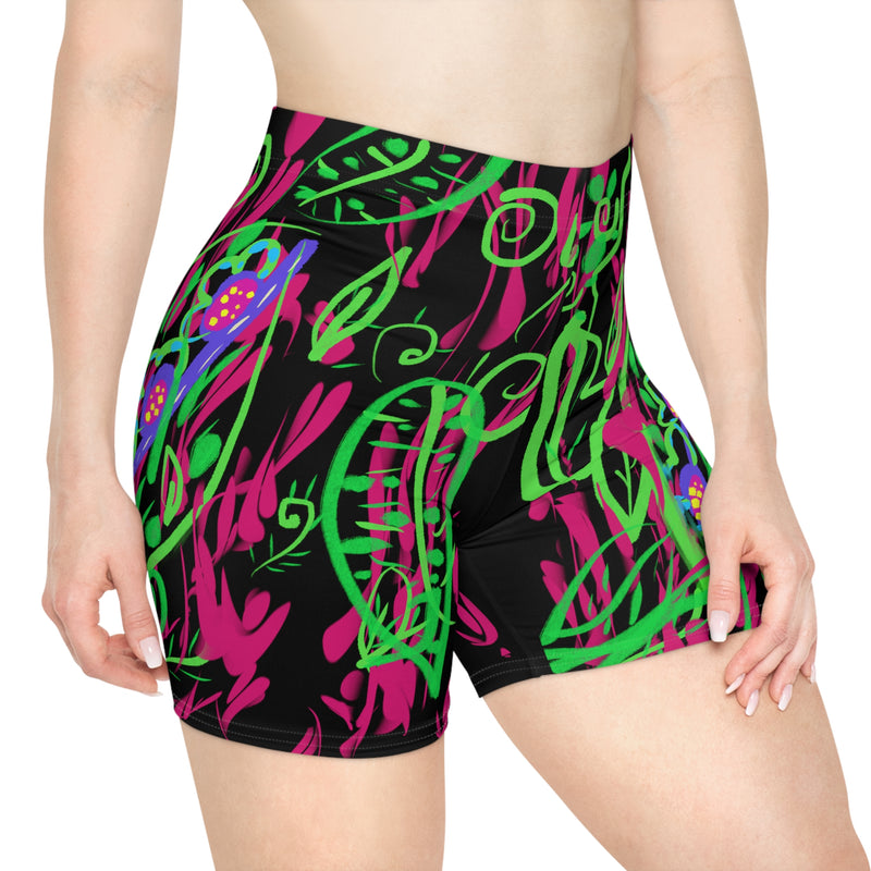 Leafs Neon Women's Biker Shorts (AOP)