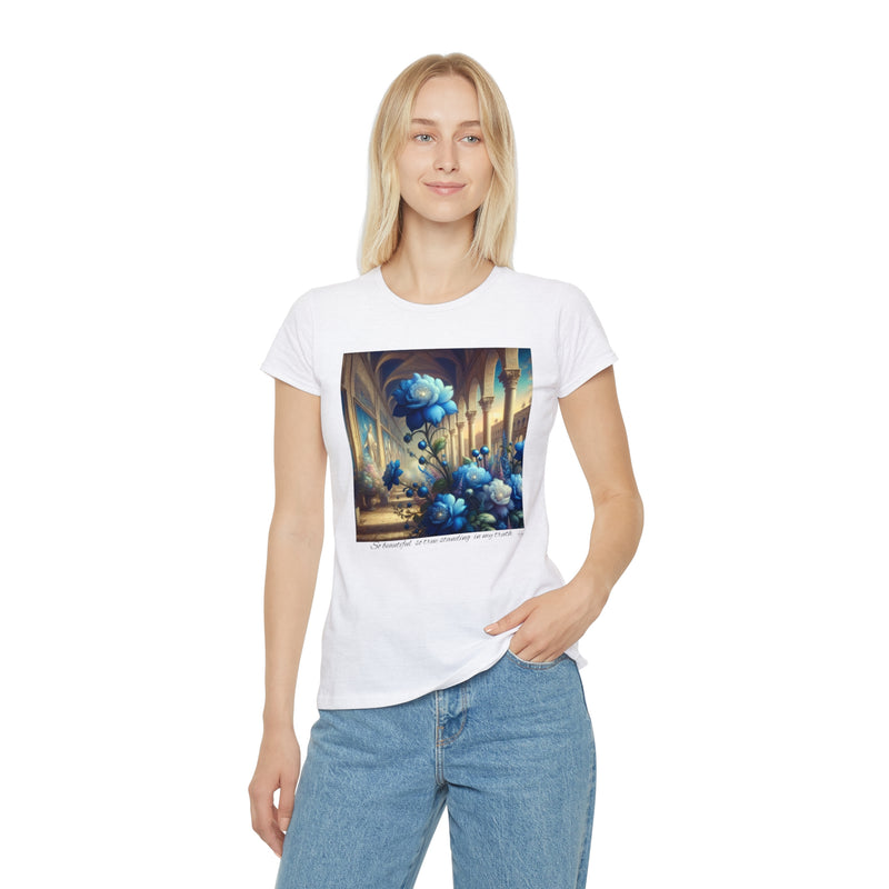 Women's Iconic T-Shirt - Sapphire Flowers Renaissance Background Design